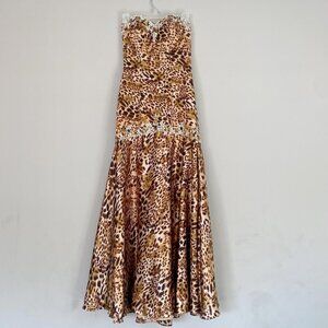 Mori Lee leopard print y2k strapless formal maxi prom dress